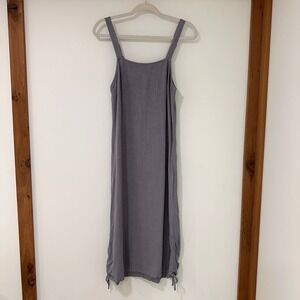 Orange Creek Linen Blend Midi Dress Womens Size Medium Grey Ruched | Coastal